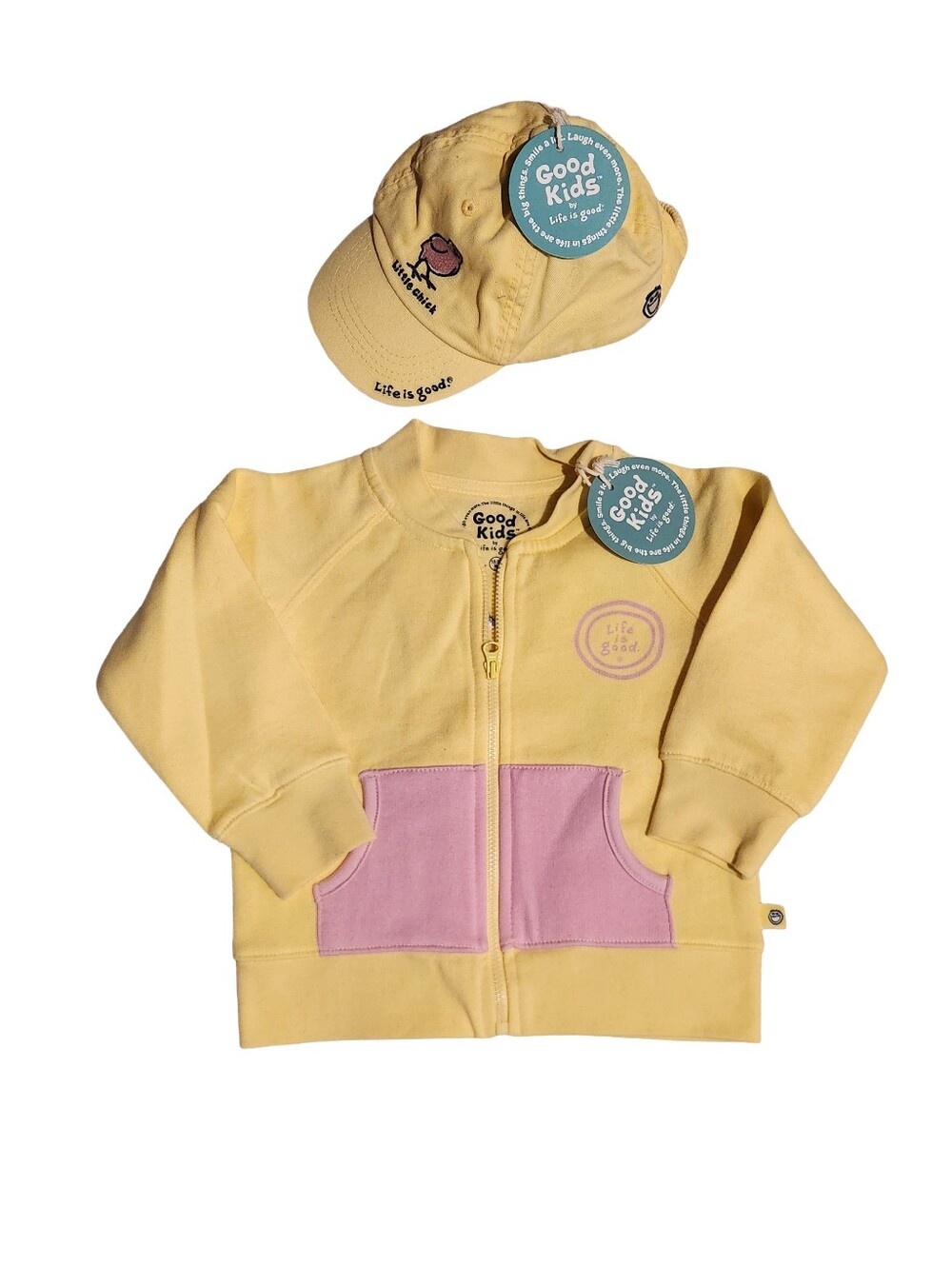 Life is Good NWT Baby Girl 18-24M Yellow Little Chick Zip Jacket Hat Set Cotton